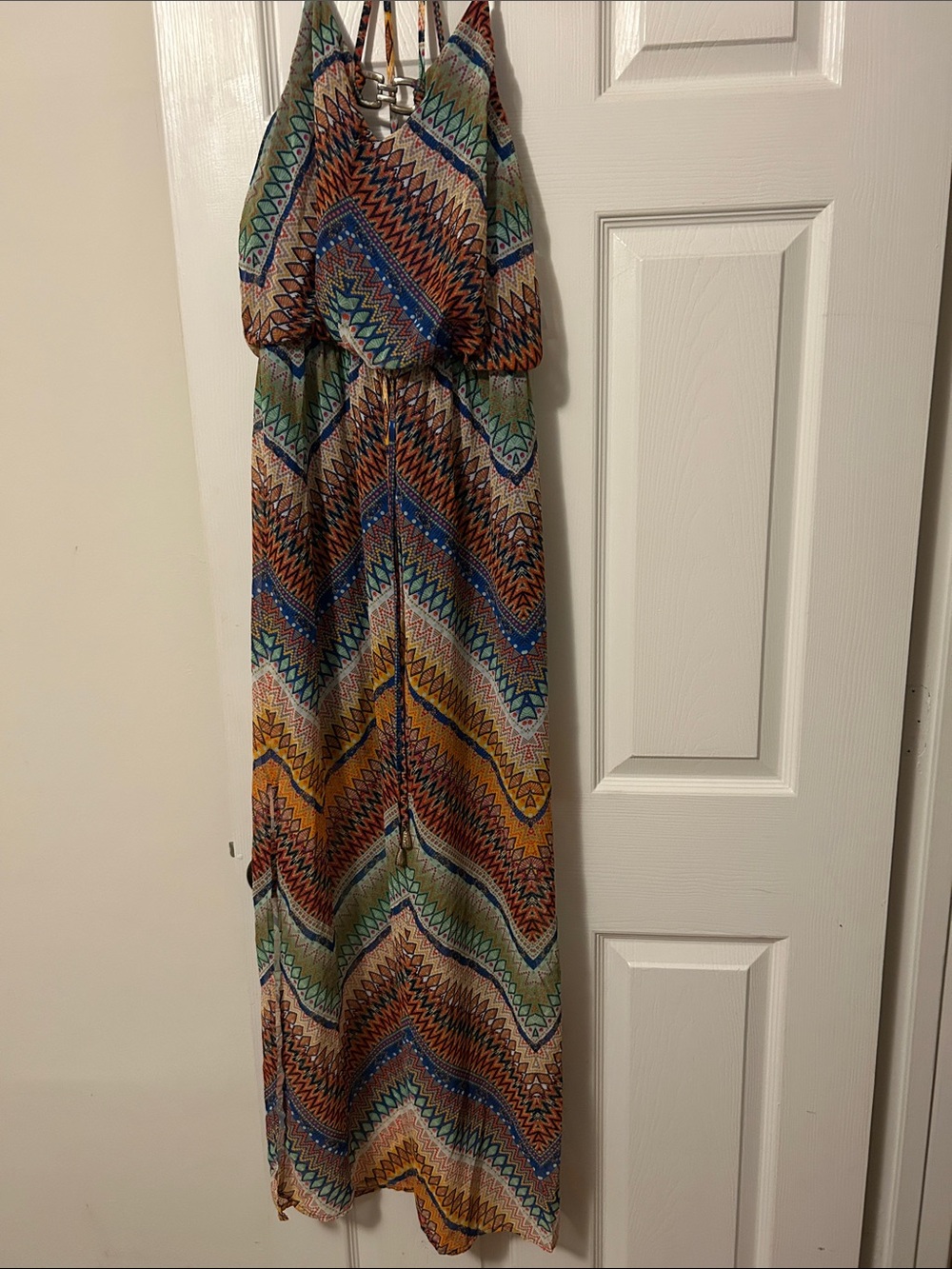 Boho Chevron Halter Maxi Dress - Multicolor